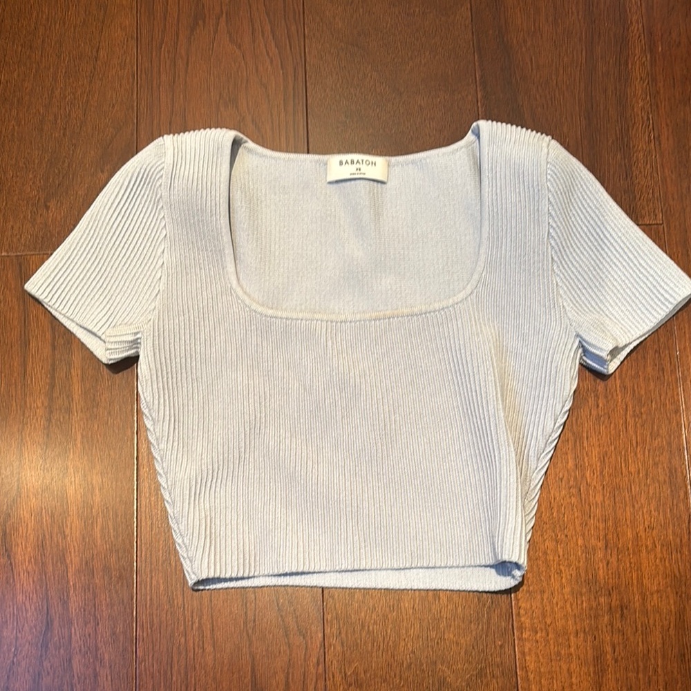 Babaton Cream Ribbed Crop Top